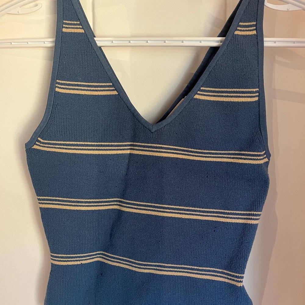 Babaton Blue and Cream Striped Knit Top
